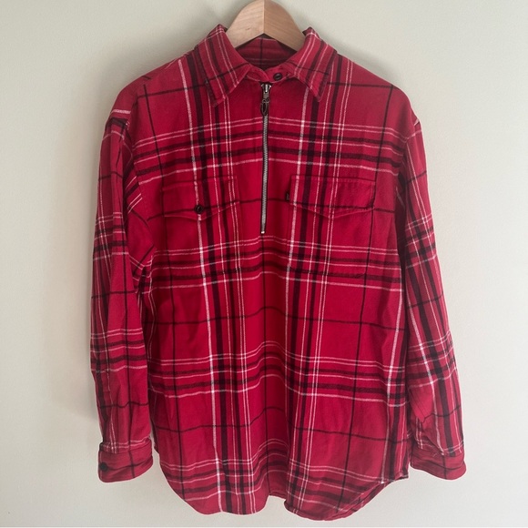 Lauren by Ralph Lauren Red Flannel 1/4 Zip Shacket Sz M - Picture 1 of 6